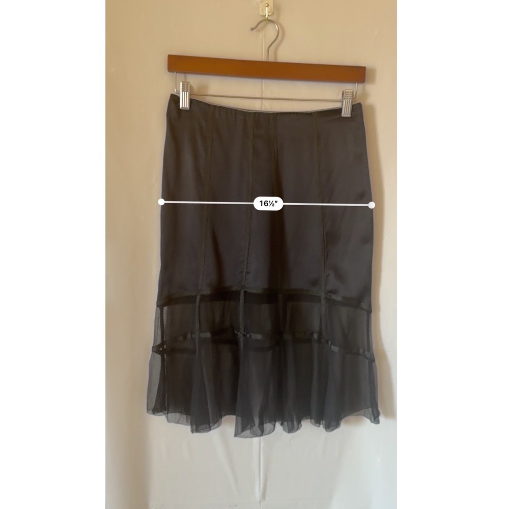 Stella McCartney Black Silk Midi Skirt Sheer Chiffon Hem Ribbon Trim Italy - Picture 5 of 7
